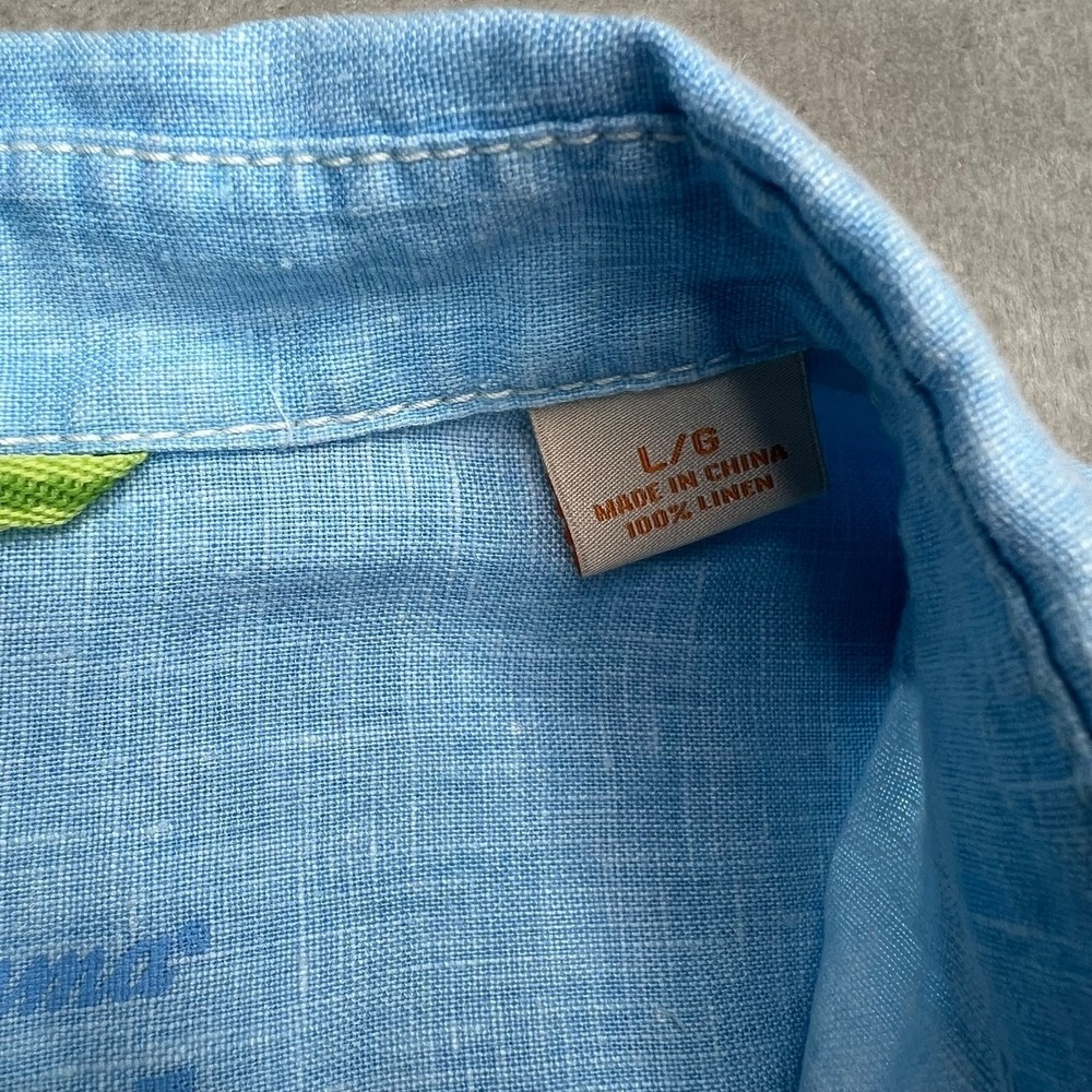 Tommy Bahama Sea Glass Breezer Linen Shirt Men Large Blue Breathable Logo Pocket - Picture 10 of 12